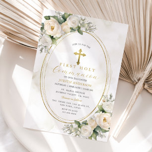 Invitation Première sainte communion des Roses blancs d'ivoir