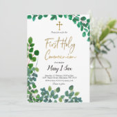 Invitation Première sainte communion d'eucalyptus lunatique (Debout devant)