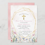 Invitation Première sainte communion du Fleur sauvage géométr (Devant / Derrière)