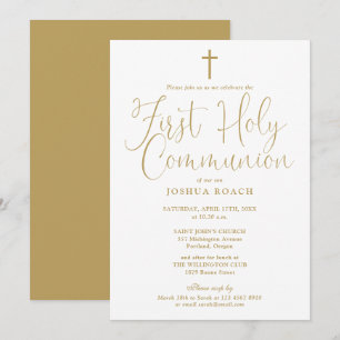 Invitation Première Sainte Communion écriture élégante en or
