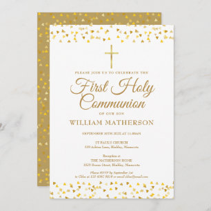Invitation Première Sainte Communion Élégant Coeurs d'or 