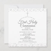 Invitation Première Sainte Communion Élégant Stardust Argenté (Devant)