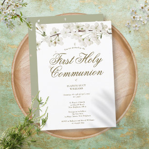 Invitation Première Sainte Communion Élégante florale de fleu