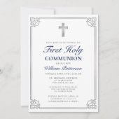 Invitation Première Sainte Communion Élégante Frame d'Argent (Devant)