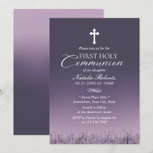Invitation Première Sainte Communion Élégante Purple Ombre