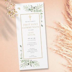 Invitation Première Sainte Communion Élégante Verdure