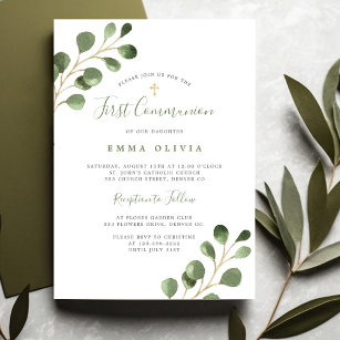 Invitation Première Sainte Communion eucalyptus élégant