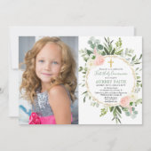 Invitation Première Sainte Communion eucalyptus vert rose (Devant)