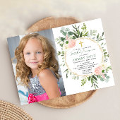 Invitation Première Sainte Communion eucalyptus vert rose