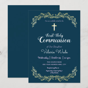 Invitation Première Sainte Communion Fancy Florale Frame Faux