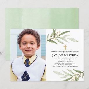Invitation Première sainte communion feuille verte photo