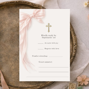 Invitation Première Sainte Communion Fille à Nœud Rose RSVP
