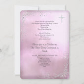Invitation Première Sainte Communion Fille Argent Rose Célest (Dos)