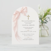 Invitation Première Sainte Communion Fille au Nœud Rose (Debout devant)