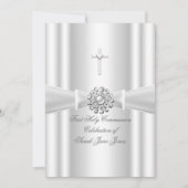 Invitation Première Sainte Communion Fille Blanc Argent (Devant)