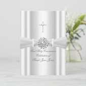 Invitation Première Sainte Communion Fille Blanc Argent (Debout devant)