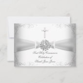 Invitation Première Sainte Communion Fille Blanc Argent (Devant)
