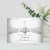 Invitation Première Sainte Communion Fille Blanc Argent (Debout devant)