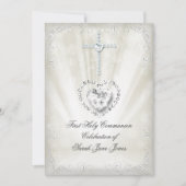 Invitation Première Sainte Communion Fille Blanc Beige Célest (Devant)
