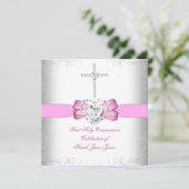 Invitation Première Sainte Communion Fille Blanc Rose (Debout devant)