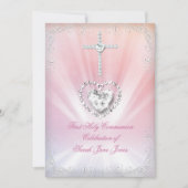 Invitation Première Sainte Communion Fille Blanc Rose Céleste (Devant)
