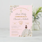 Invitation Première Sainte Communion Fille Blush Chalice rose (Debout devant)