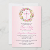 Invitation Première Sainte Communion Fille Croix Florale (Devant)