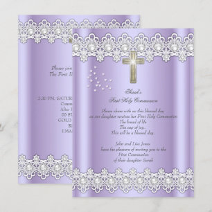 Invitation Première Sainte Communion Fille Croix Lavande Dent