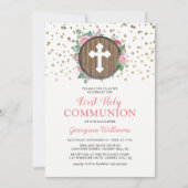 Invitation Première Sainte Communion Fille Croix religieuse (Devant)