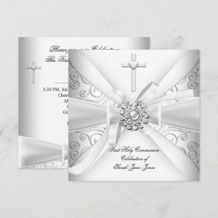Invitation Première Sainte Communion Fille Damassé Blanc Arge