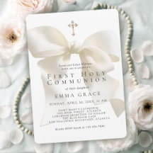 Première Sainte Communion Fille Élégant Nœud Ivoir