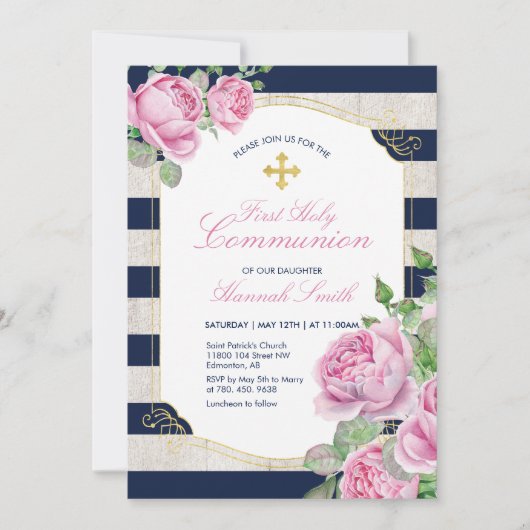 Invitation Première Sainte Communion Fille | Or (Devant)