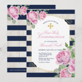Invitation Première Sainte Communion Fille | Or (Devant / Derrière)