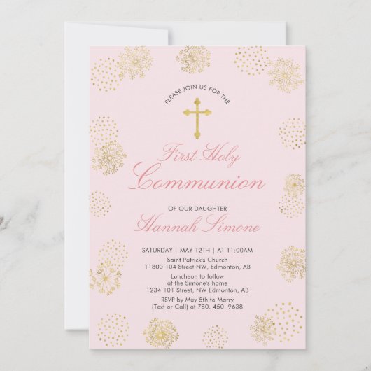 Invitation Première Sainte Communion Fille Or (Devant)