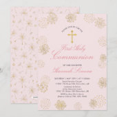 Invitation Première Sainte Communion Fille Or (Devant / Derrière)