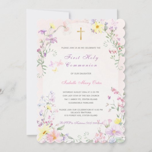 Invitation Première Sainte Communion Fille rose (Devant)