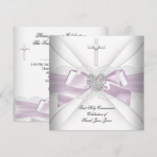 Invitation Première Sainte Communion Fille Rose Blanc Cœur Ar