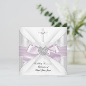 Invitation Première Sainte Communion Fille Rose Blanc Gris Cœ (Debout devant)