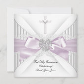 Invitation Première Sainte Communion Fille Rose Blanc Gris Cœ (Devant)