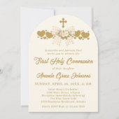 Invitation Première Sainte Communion Fille Ruban Gingham Ivoi (Devant)
