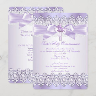 Invitation Première Sainte Communion Filles Lilas Lavande Vio