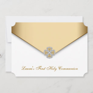 Invitation Première Sainte Communion Filles Or Blanc