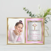 Invitation Première Sainte Communion Filles Pink Pearl Photo (Debout devant)