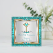 Invitation Première Sainte Communion Filles Turquoise Jade Pe (Debout devant)