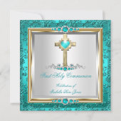 Invitation Première Sainte Communion Filles Turquoise Jade Pe (Devant)