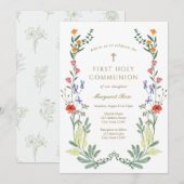 Invitation Première sainte communion fleur sauvage (Devant / Derrière)