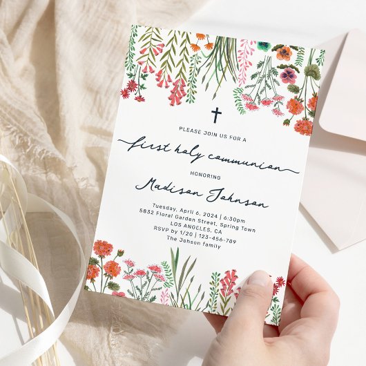 Invitation Première sainte communion fleur sauvage