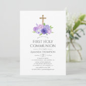 Invitation Première Sainte Communion Fleur Ultra Violet (Debout devant)