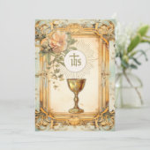 Invitation Première Sainte Communion Floral Vintage (Debout devant)