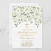 Invitation Première sainte communion florale blanche (Devant / Derrière)